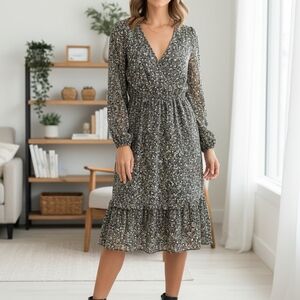 LC Lauren Conrad Black Floral Long Sleeve Dress